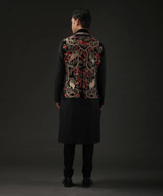 Black Embroidered Neheru Jacket  2