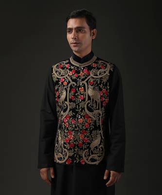 Black Embroidered Neheru Jacket  3