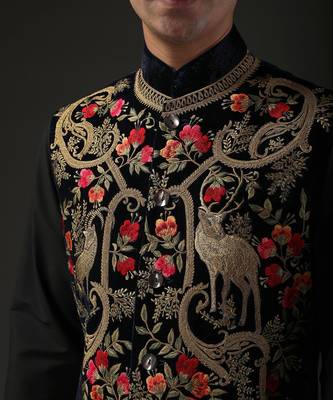 Black Embroidered Neheru Jacket  4