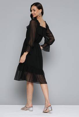 Black plain georgette short-dresses 2