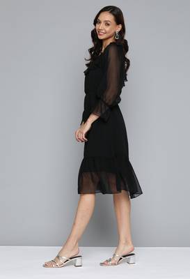 Black plain georgette short-dresses 3