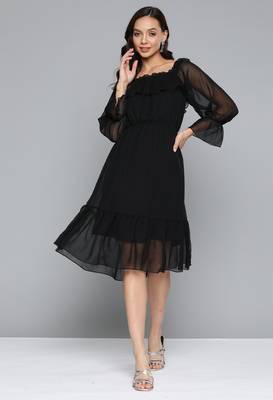 Black plain georgette short-dresses 1