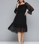 Black plain georgette short-dresses