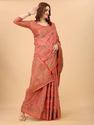Women'S Chanderi Cotton Silk Saree With Unstitched Boluse Piece 2