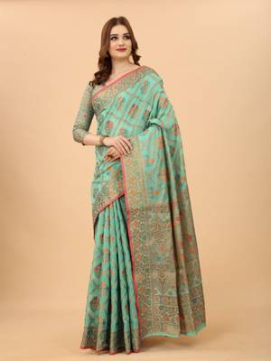 Women'S Chanderi Cotton Silk Saree With Unstitched Boluse Piece 1