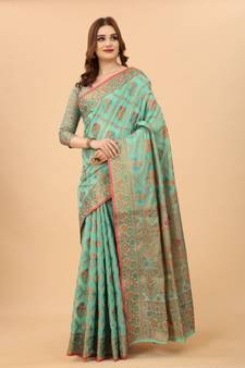Women'S Chanderi Cotton Silk Saree With Unstitched Boluse Piece