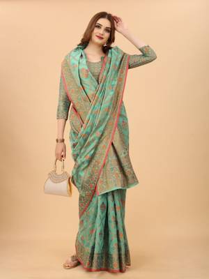 Women'S Chanderi Cotton Silk Saree With Unstitched Boluse Piece 2