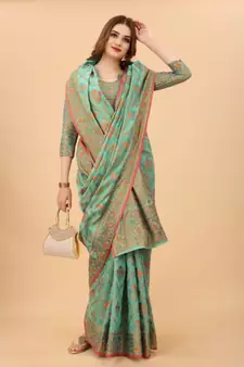 Women'S Chanderi Cotton Silk Saree With Unstitched Boluse Piece