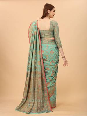 Women'S Chanderi Cotton Silk Saree With Unstitched Boluse Piece 4