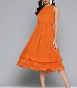 Orange plain georgette long-dresses