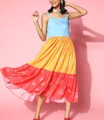 Multicolor plain cotton long-dresses