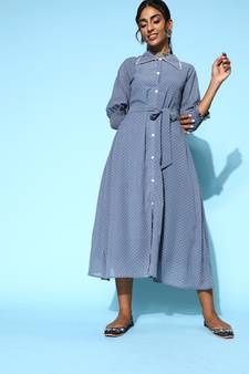 Grey printed georgette long-dresses