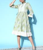 Green printed cotton long-dresses