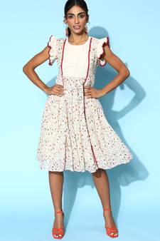 Off-white printed cotton long-dresses