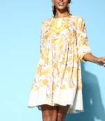 Yellow printed cotton long-dresses