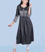 Designer Thread Embroidery Work Grey Colour Rayon Kurti