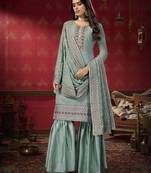 Thread Jari Sequance Embroidery Work Grey Colour Salwaar Kameez In Ethnic Faux Georgette Fabric