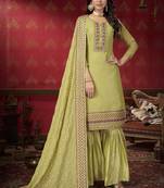Thread Jari Sequance Embroidery Work Pista Colour Salwaar Kameez In Ethnic Faux Georgette Fabric