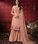 Thread Jari Sequance Embroidery Work Peach Colour Salwaar Kameez In Ethnic Faux Georgette Fabric