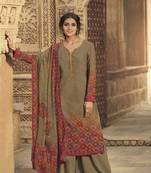 Beautiful Girlish Brown Colour Salwaar Kameez With Elegant Digital Print And Embroidery Work On French Crape Fabric