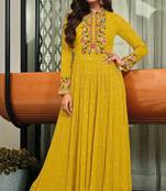 Very Beautiful Yellow Colour Heavy Anarkali Suit For Trendy Looks