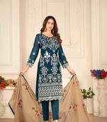 Designer Thread Embroidery With Sequance And Embroidery Work Rama Colour Salwaar Suit For Girls