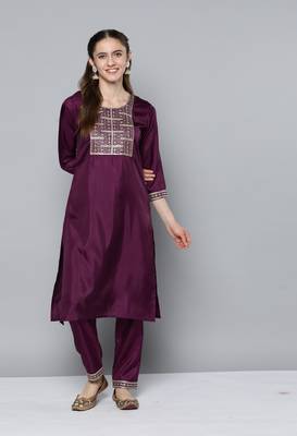 Purple embroidered silk blend salwar 1
