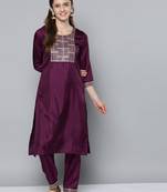 Purple embroidered silk blend salwar