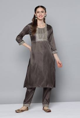 Grey embroidered silk blend salwar 1