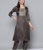 Grey embroidered silk blend salwar