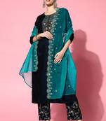 Teal embroidered velvet salwar