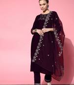 Wine embroidered velvet salwar