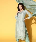 Green embroidered silk blend salwar