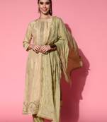 Green embroidered silk blend salwar