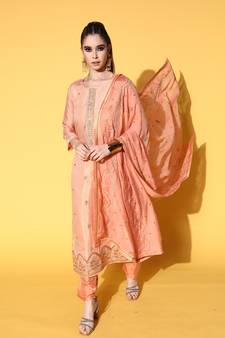 Peach embroidered silk blend salwar