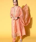 Peach embroidered silk blend salwar