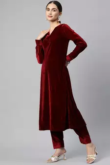 SHADES Maroon Velvet Suit (Set of 2)