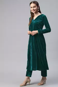 SHADES Bottle Green Velvet Suit (Set of 2)