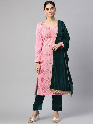 SHADES Baby Pink Embroidered Velvet Suit (Set of 3) 1