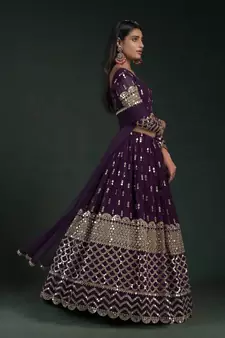 WINE ZARI  AND GOTA  EMBROIDERED GEORGETTE FESTIVE & PARTY WEAR SEMI STITCHED LEHENGA