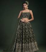 GREEN SEQUINS AND ZARI EMBROIDERED GEORGETTE FESTIVE & PARTY WEAR SEMI STITCHED LEHENGA