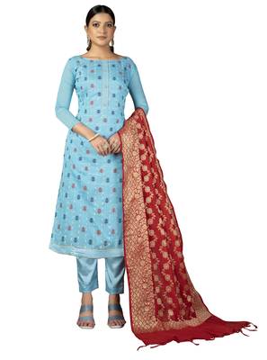 Blue embroidered jacquard salwar 1