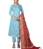 Blue embroidered jacquard salwar