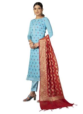 Blue embroidered jacquard salwar 2