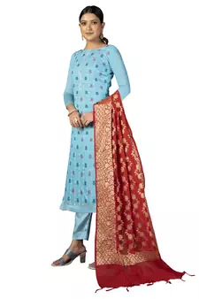 Blue embroidered jacquard salwar