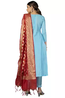 Blue embroidered jacquard salwar