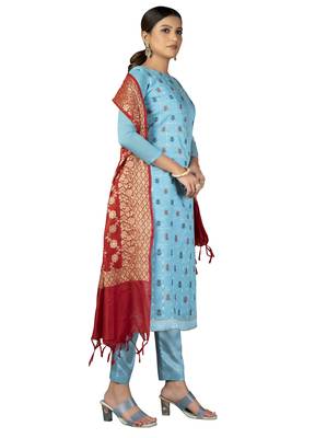 Blue embroidered jacquard salwar 4