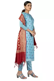 Blue embroidered jacquard salwar