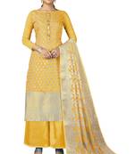 Yellow embroidered jacquard salwar