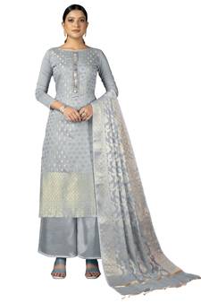 Grey embroidered jacquard salwar